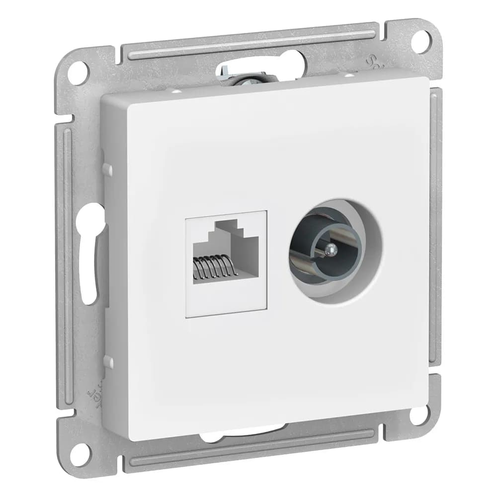 Розетка двойная Systeme Electric ATLASDESIGN ТВ и компьютерная RJ45 (белая) ATN000189