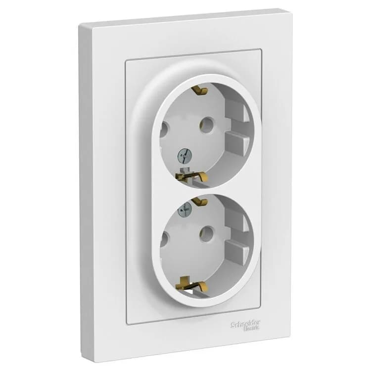 Двойная розетка Systeme (Schneider) Electric AtlasDesign ATN000124 белая с заземлением