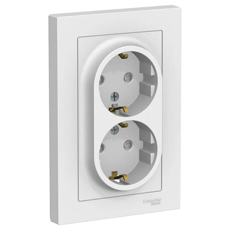 Двойная розетка Systeme (Schneider) Electric AtlasDesign ATN000126 белая с заземлением и шторками
