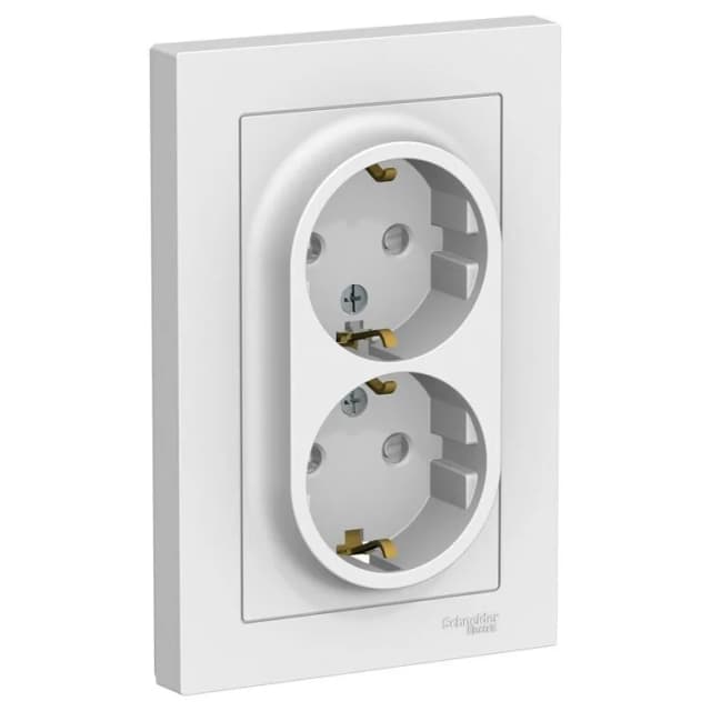 Двойная розетка Systeme (Schneider) Electric AtlasDesign ATN000126 белая с заземлением и шторками