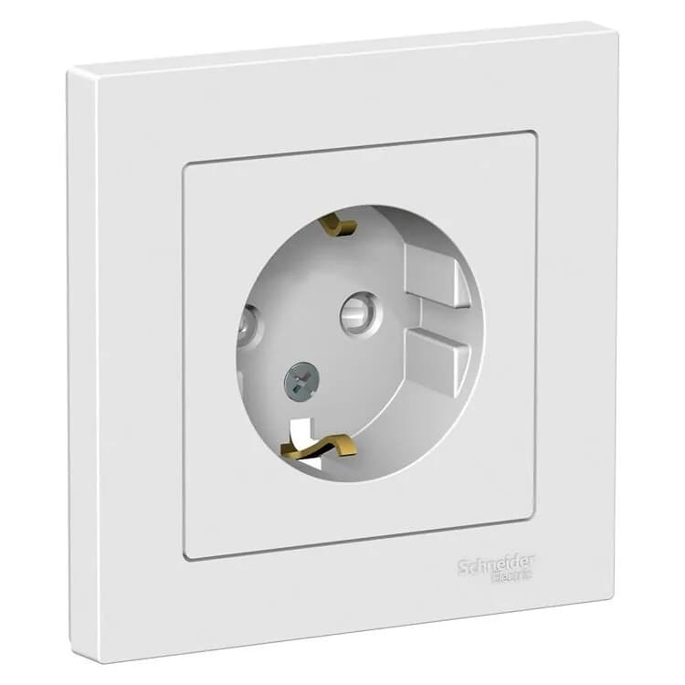 Розетка Schneider Electric AtlasDesign ATN000144 с заземлением, шторками и рамкой