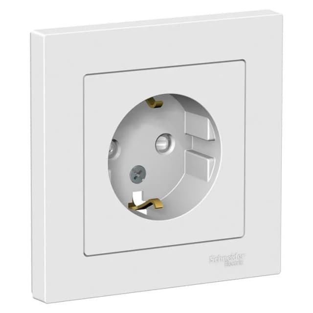 Розетка Schneider Electric AtlasDesign ATN000144 с заземлением, шторками и рамкой