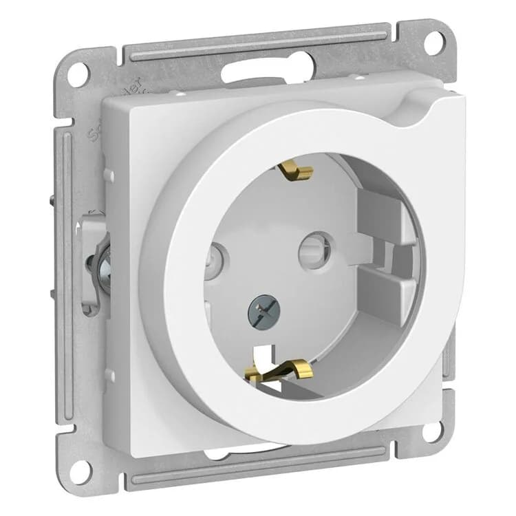 Розетка Systeme (Schneider) AtlasDesign ATN000147 белая с заземлением, шторками и выталкивателем