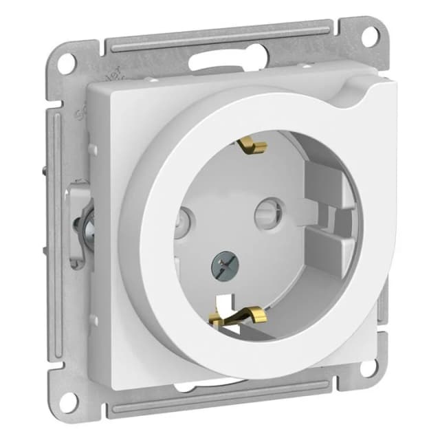 Розетка Systeme (Schneider) AtlasDesign ATN000147 белая с заземлением, шторками и выталкивателем