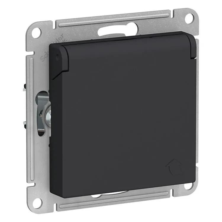 Розетка с заземлением и крышкой Systeme Electric ATLASDESIGN карбон ATN001046