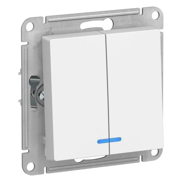 Выключатель двухклавишный Systeme Electric ATLASDESIGN с подсветкой ATN000153 (белый)