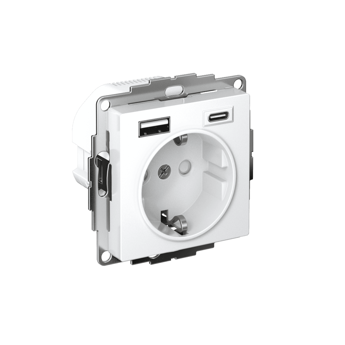 Розетка электрическая 16А с двумя портами USB Type-A и Type-C, быстрая зарядка, Systeme Electric AtlasDesign, белый цвет