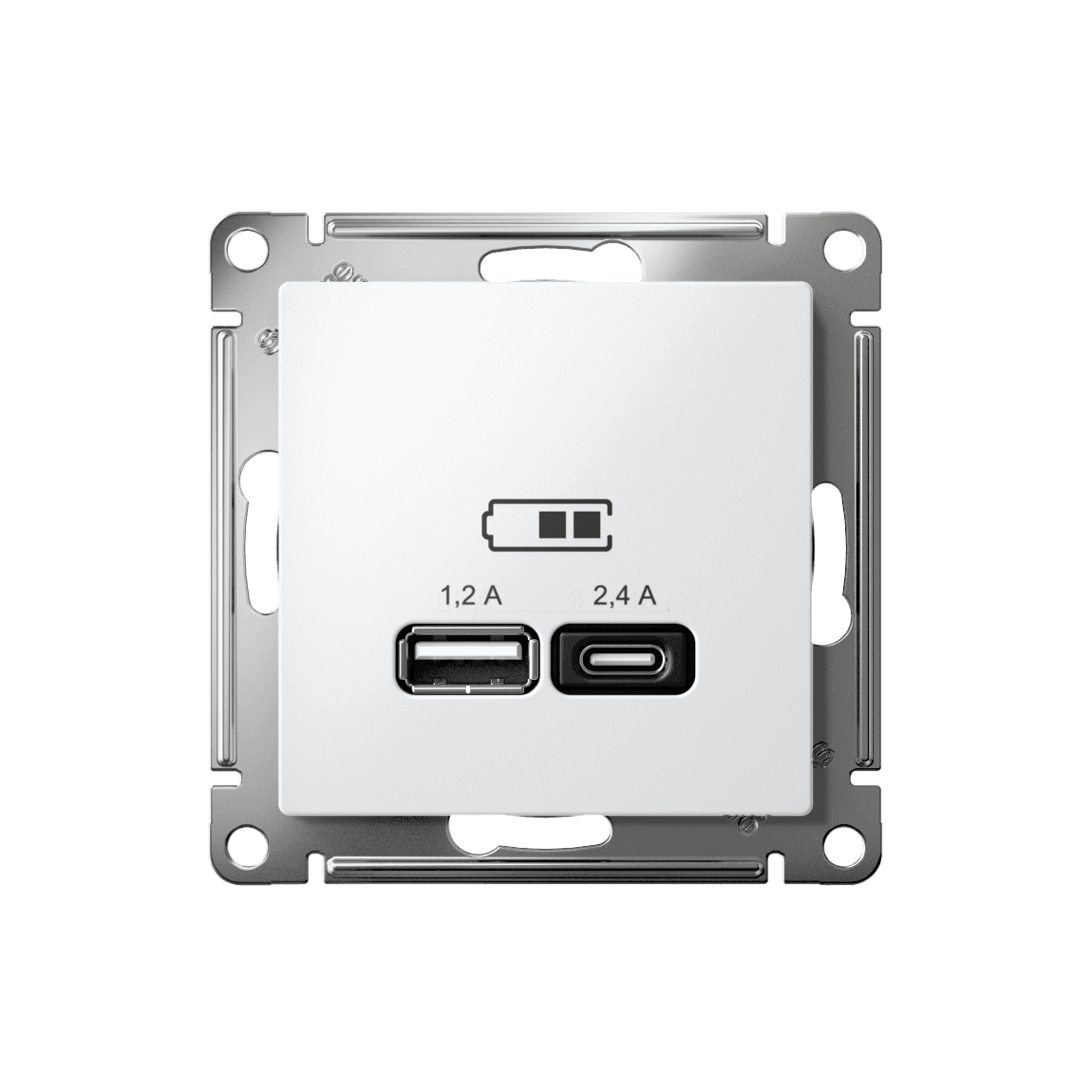 Розетка с портами USB Type-A и Type-C Systeme Electric AtlasDesign для зарядки устройств, цвет белый ATN000139