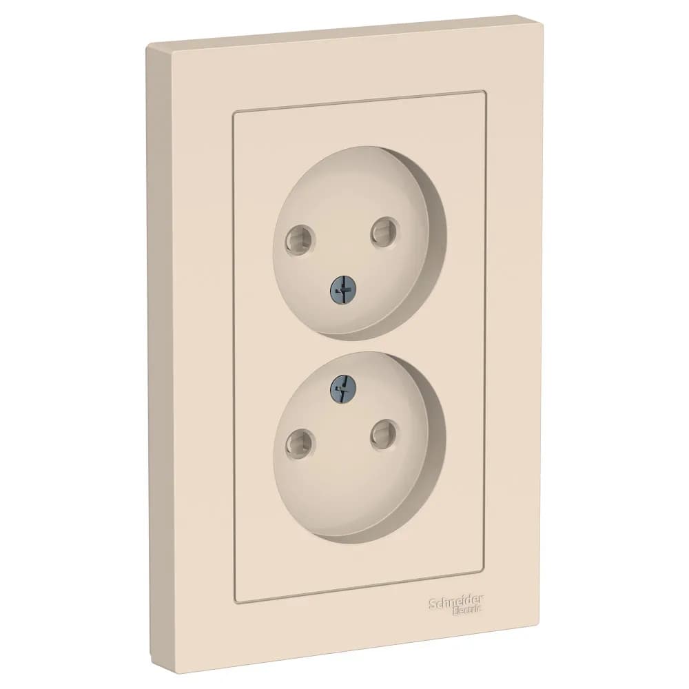 Розетка двойная Systeme Electric AtlasDesign ATN000222 бежевая без заземления с защитными шторками