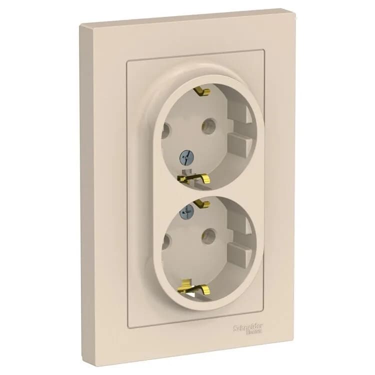 Розетка двойная Systeme Electric AtlasDesign ATN000224 бежевая с заземлением
