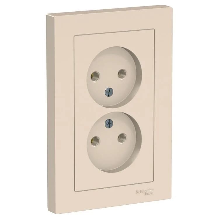 Розетка двойная Systeme Electric AtlasDesign ATN000220 бежевая без заземления