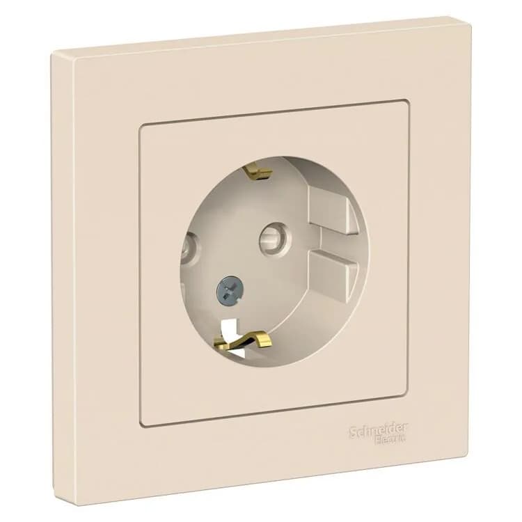 Розетка Systeme Electric AtlasDesign ATN000244 бежевая с заземлением, шторками и рамкой