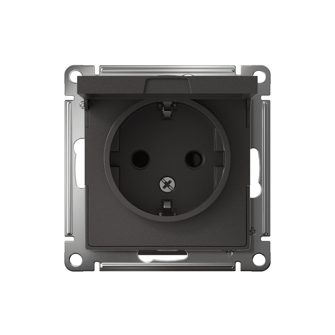 Розетка с заземлением защитными шторками и крышкой Schneider Electric AtlasDesign базальт ATN001446
