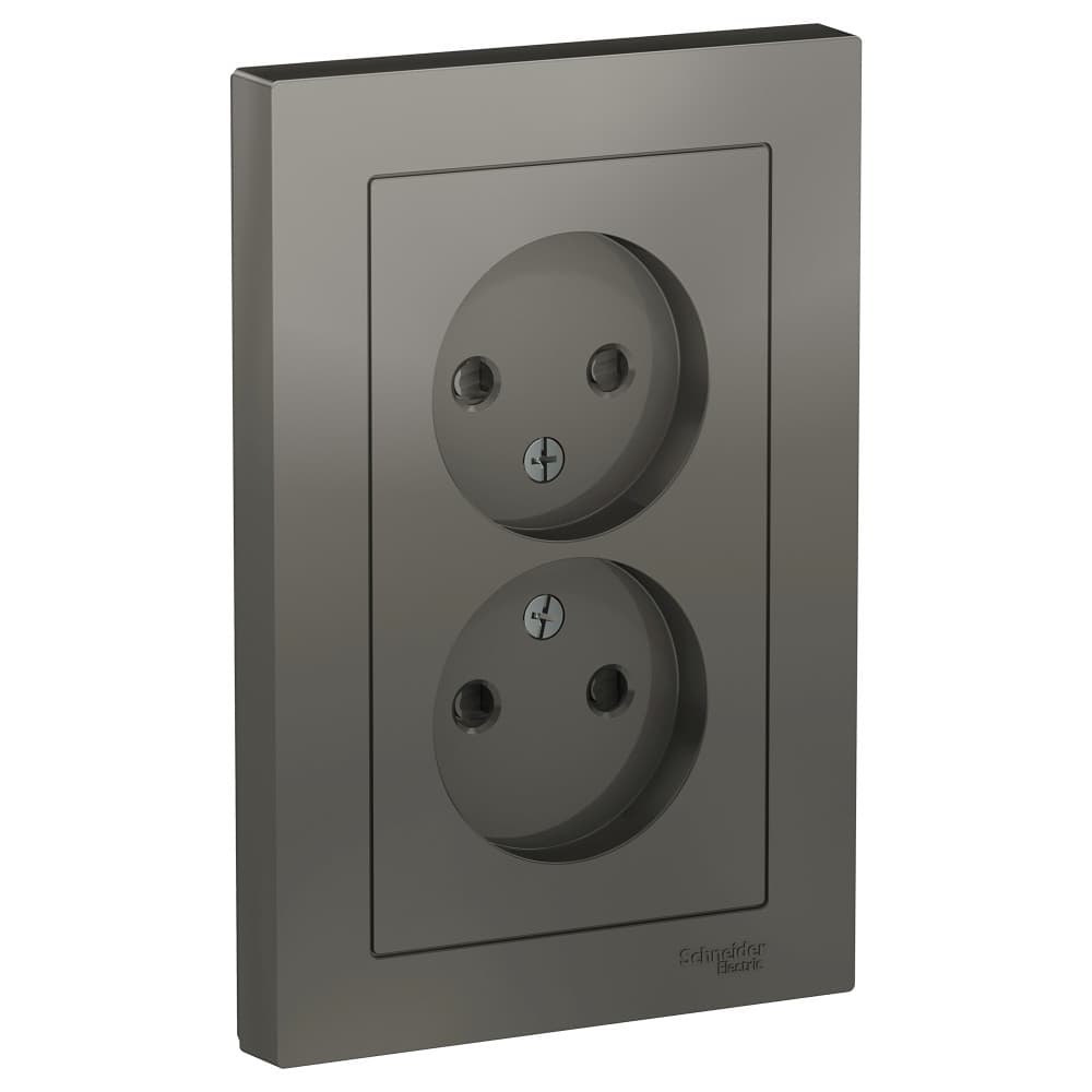 Розетка двойная без заземления с защитными шторками Schneider Electric AtlasDesign сталь ATN000922