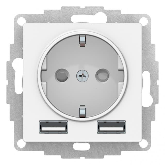 Розетка с заземлением защитными шторками и USB Type-A Schneider Electric AtlasDesign лотос ATN001330