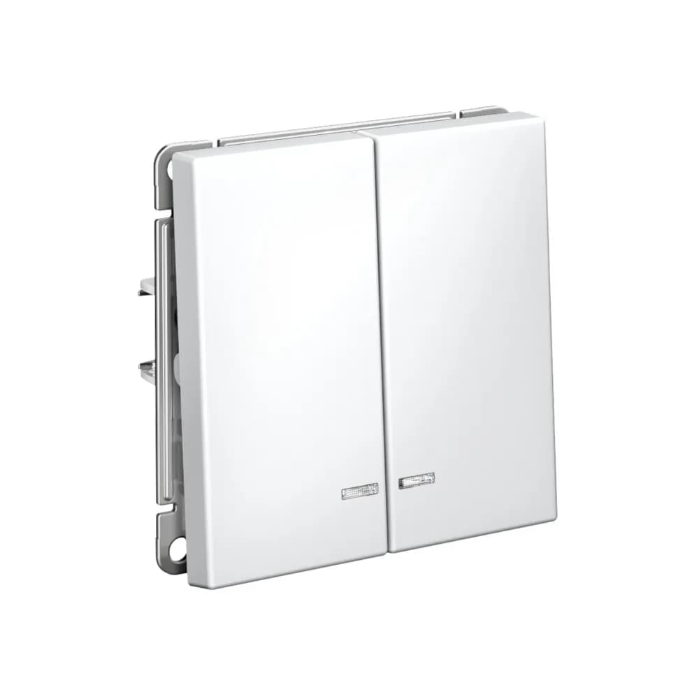 Дизайнерский выключатель двухклавишный с подсветкой Systeme Electric ArtGallery, белый цвет