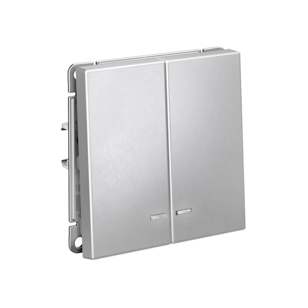 Дизайнерский выключатель двухклавишный с подсветкой Systeme Electric ArtGallery, цвет алюминий