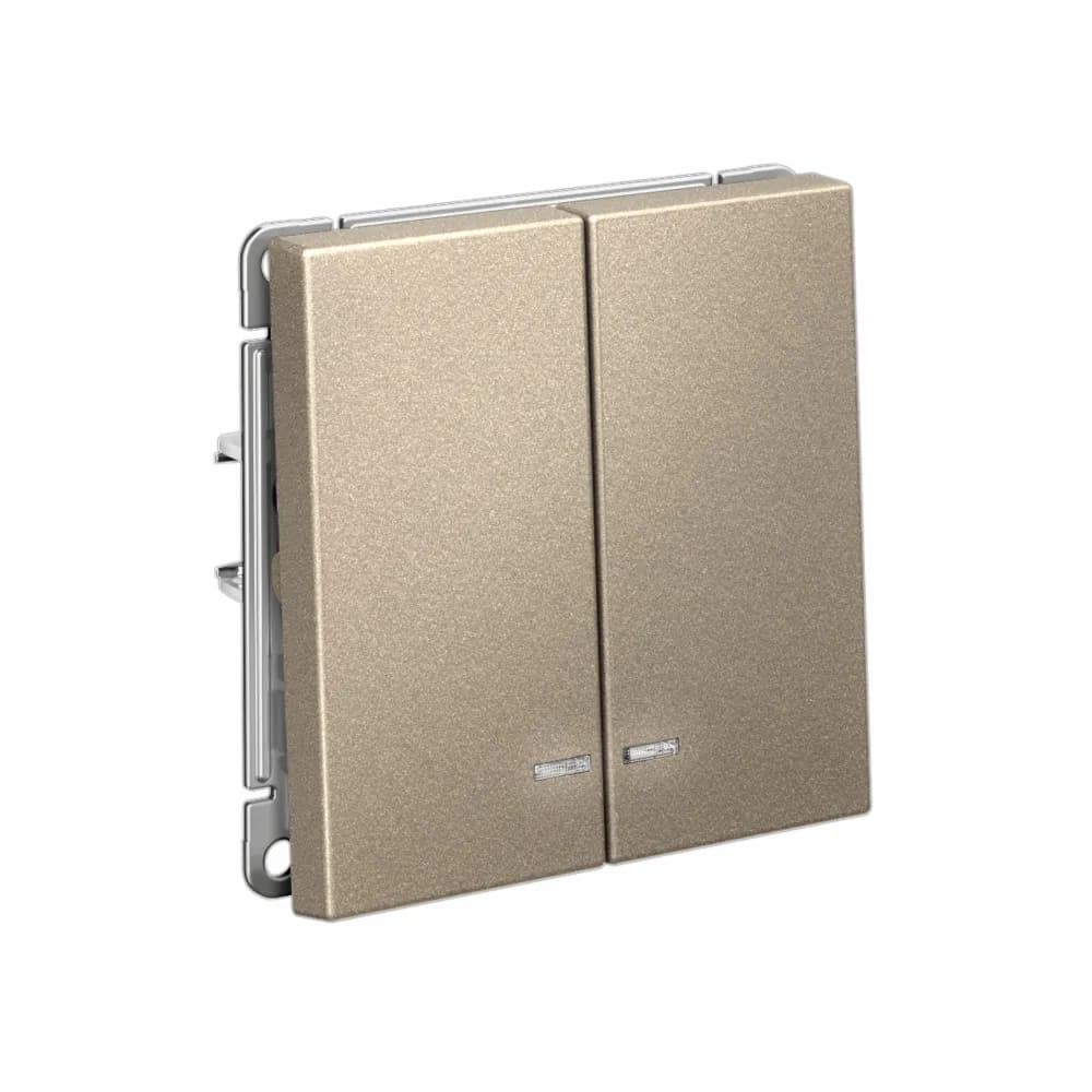 Дизайнерский выключатель двухклавишный с подсветкой Systeme Electric ArtGallery, цвет шампань