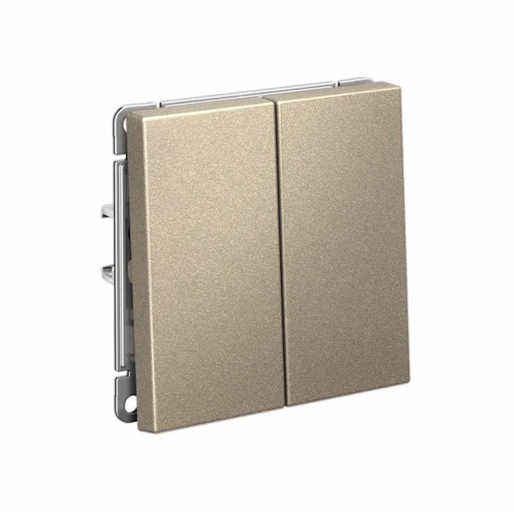 Дизайнерский проходной выключатель двухклавишный Systeme Electric ArtGallery, для управления двумя группами света из двух точек, цвет шампань