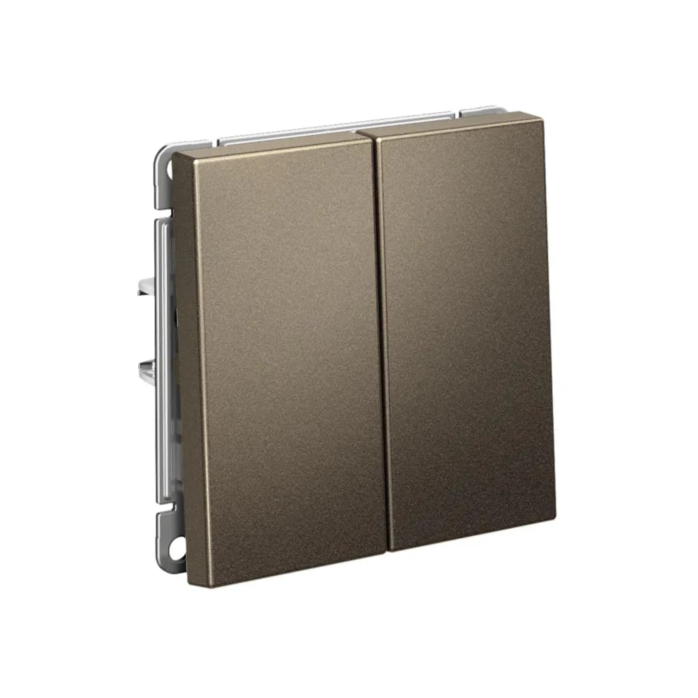 Дизайнерский проходной выключатель двухклавишный Systeme Electric ArtGallery, для управления двумя группами света из двух точек, цвет мокко