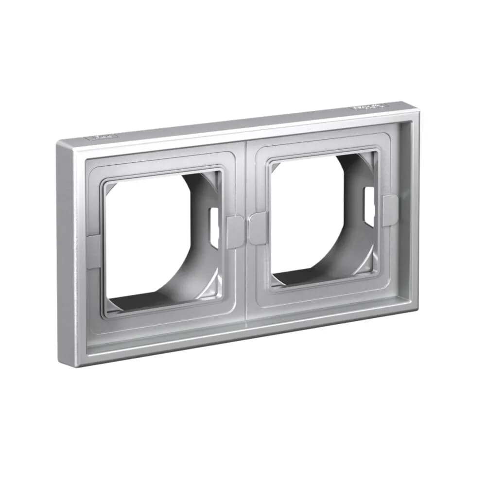 Дизайнерская влагозащищенная рамка на 2 места (модуля) для выключателей или розеток Systeme Electric ArtGallery, цвет алюминий