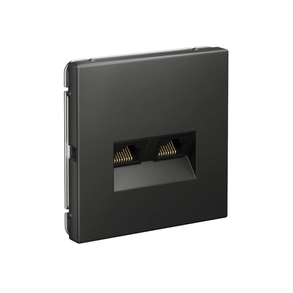 Дизайнерская двойная компьютерная розетка категории 6A (Cat.6A) Systeme Electric ArtGallery, два порта RJ45, цвет базальт