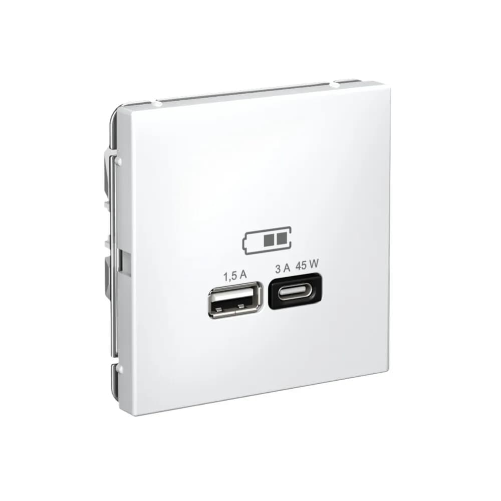 Дизайнерская розетка с портами USB Type-A и Type-C Systeme Electric ArtGallery, белый цвет