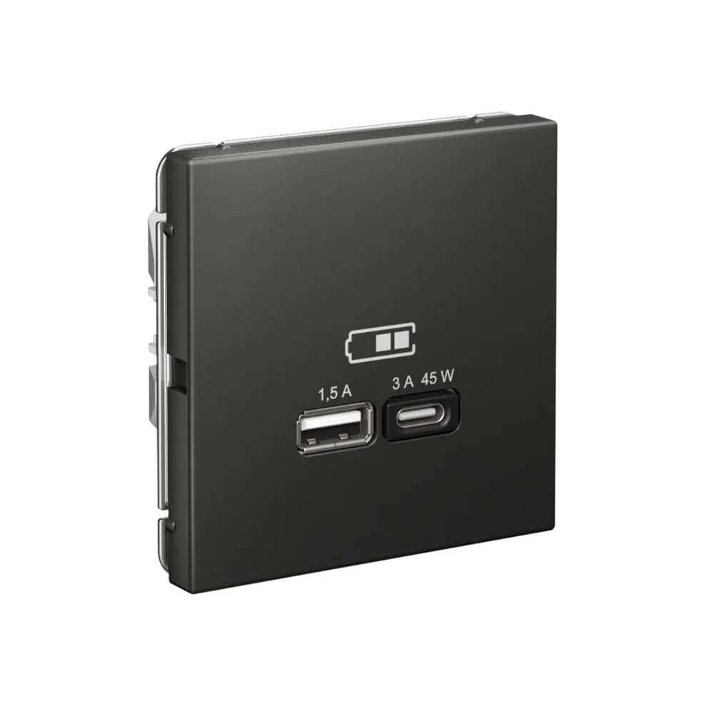 Дизайнерская розетка с портами USB Type-A и Type-C Systeme Electric ArtGallery, цвет базальт