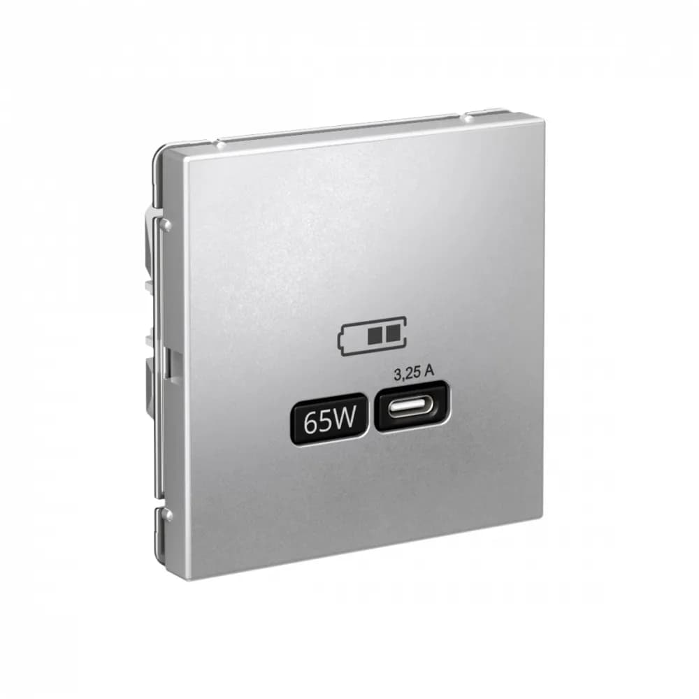 Дизайнерская розетка с портом USB Type-C Systeme Electric ArtGallery, цвет алюминий