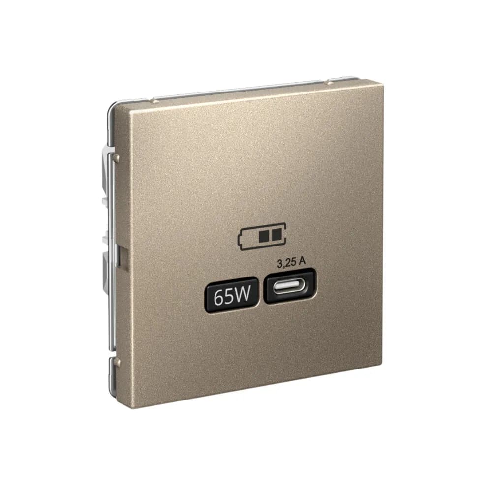 Дизайнерская розетка с портом USB Type-C Systeme Electric ArtGallery, цвет шампань