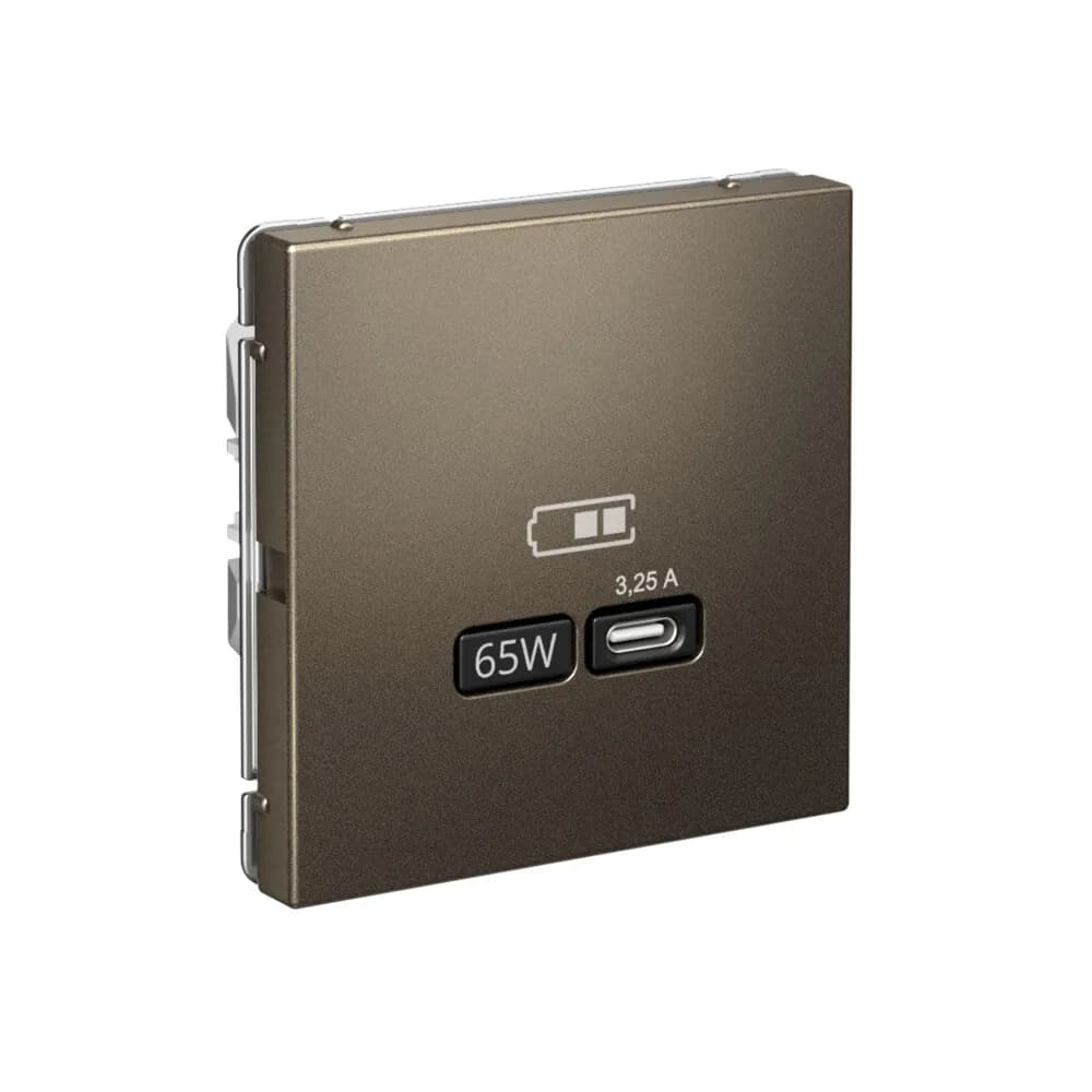 Дизайнерская розетка с портом USB Type-C Systeme Electric ArtGallery, цвет мокко