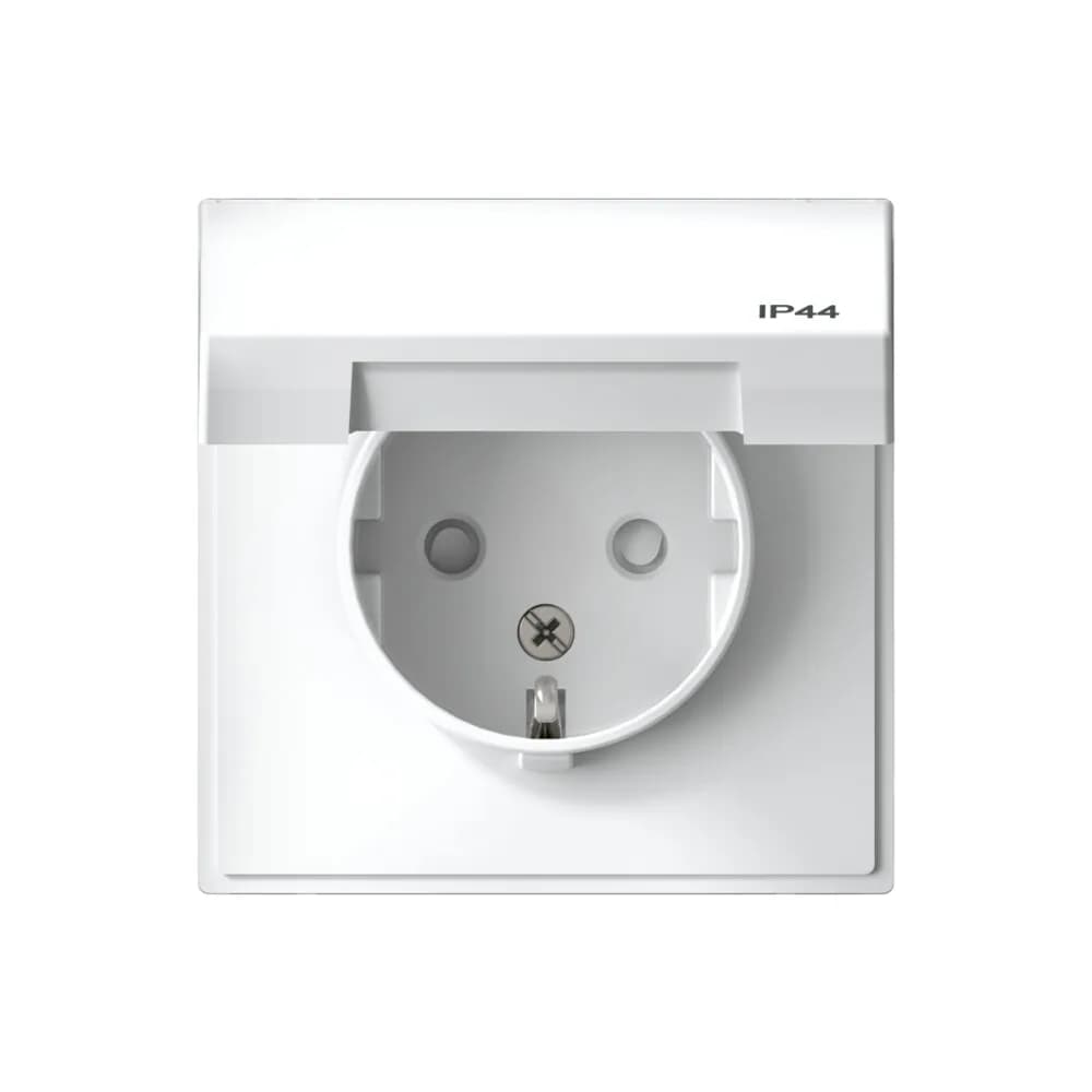 Дизайнерская влагозащищенная розетка с заземлением и шторками Systeme Electric ArtGallery, декор белая