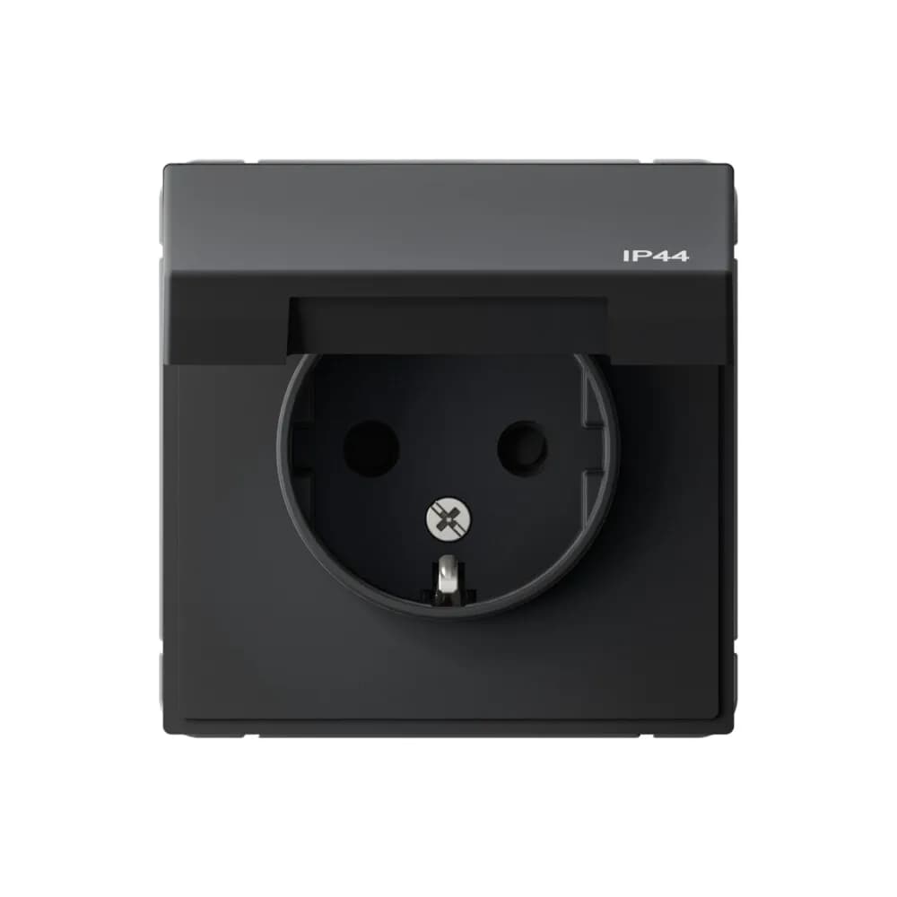 Дизайнерская влагозащищенная розетка с заземлением, шторками и крышкой Systeme Electric ArtGallery, цвет карбон