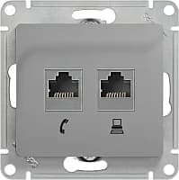 Розетка двойная телефонная и компьютерная Systeme Electric (Schneider) Glossa, цвет алюминий