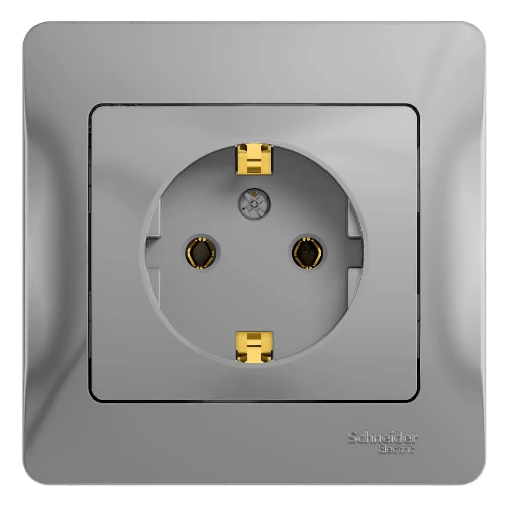 Розетка силовая с заземлением и рамкой Systeme Electric (Schneider) Glossa, цвет алюминий