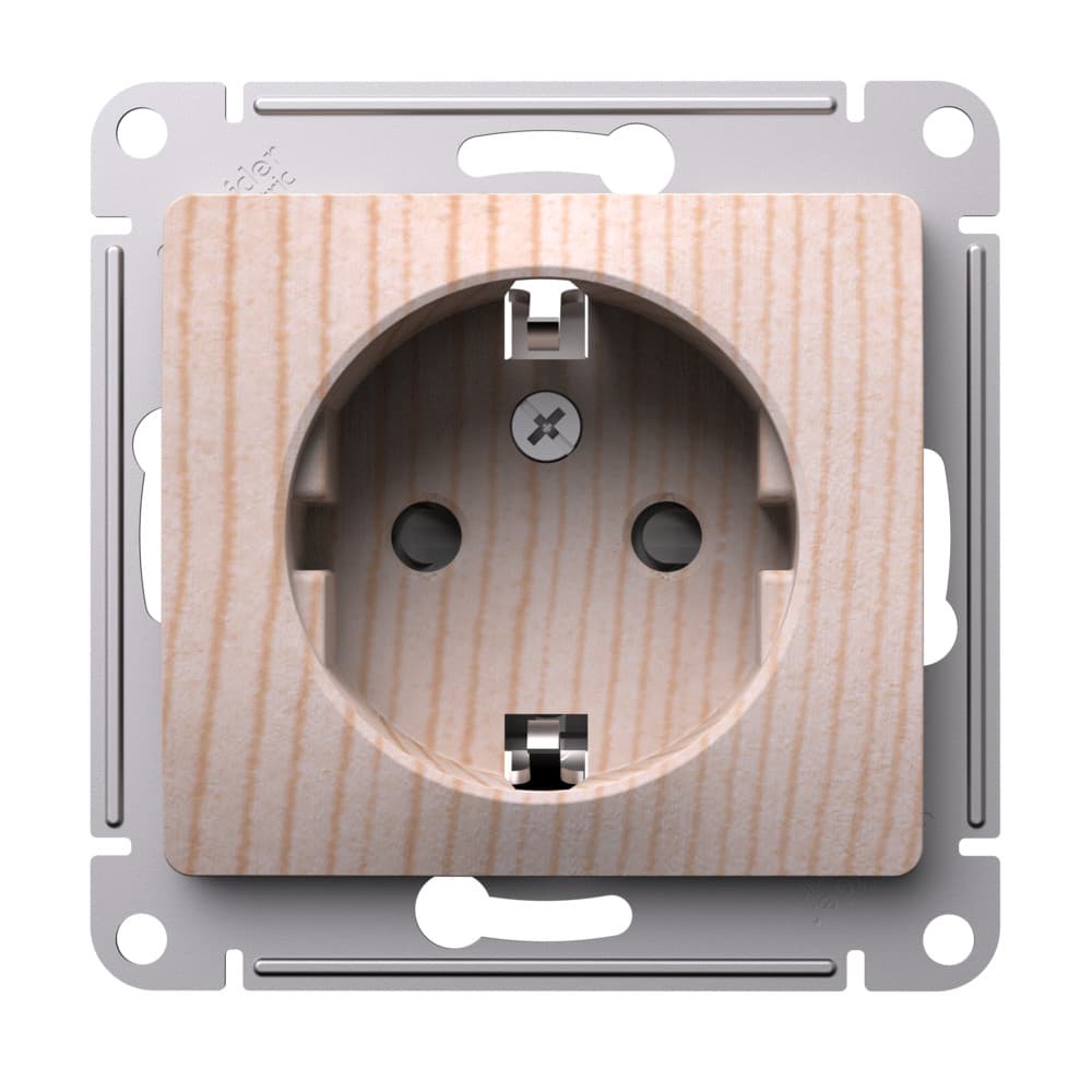 Розетка с заземлением и защитными шторками Schneider Electric Glossa рисунок сосна GSL001545
