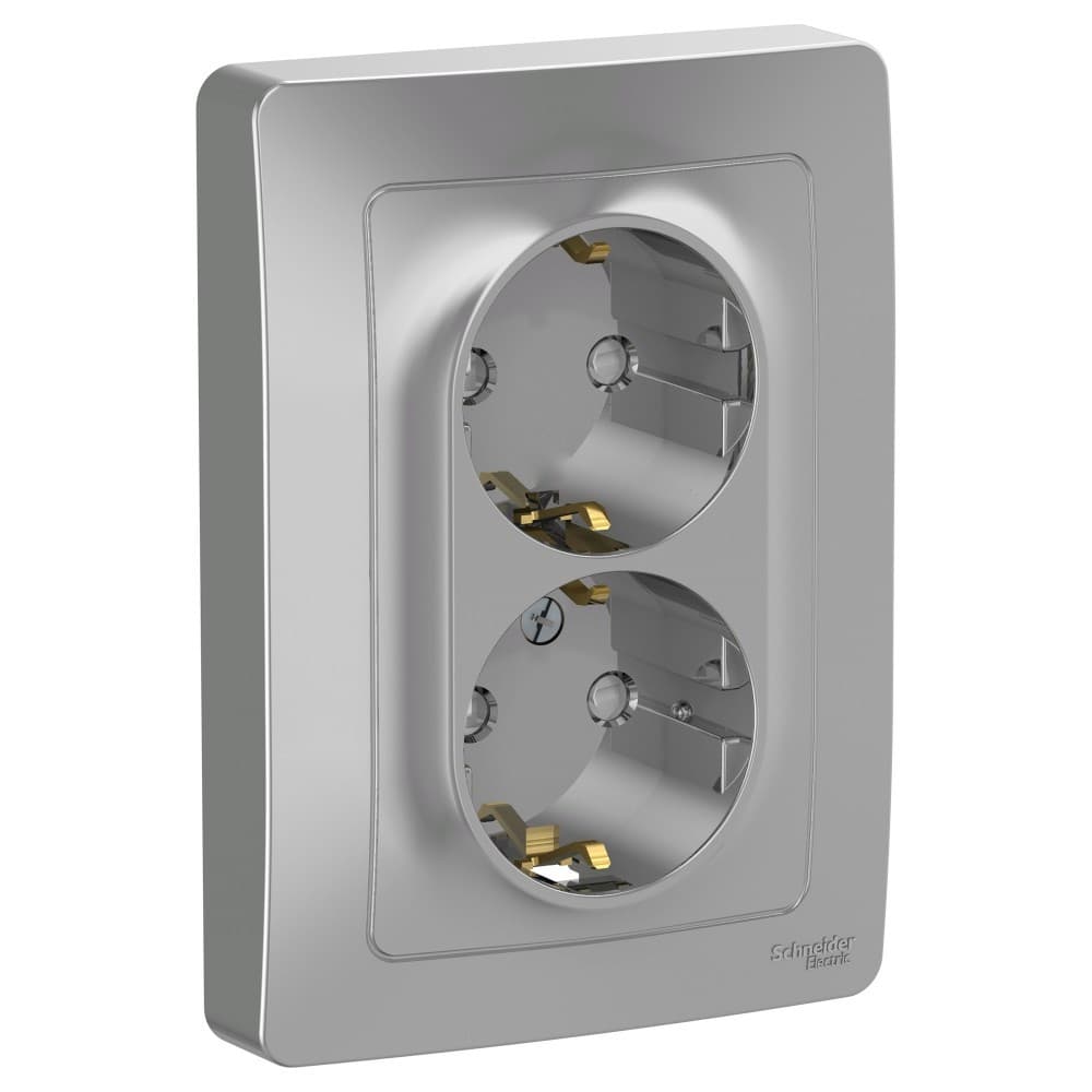 Розетка двойная с заземлением и защитными шторками Schneider Electric Blanca алюминий BLNRS001123