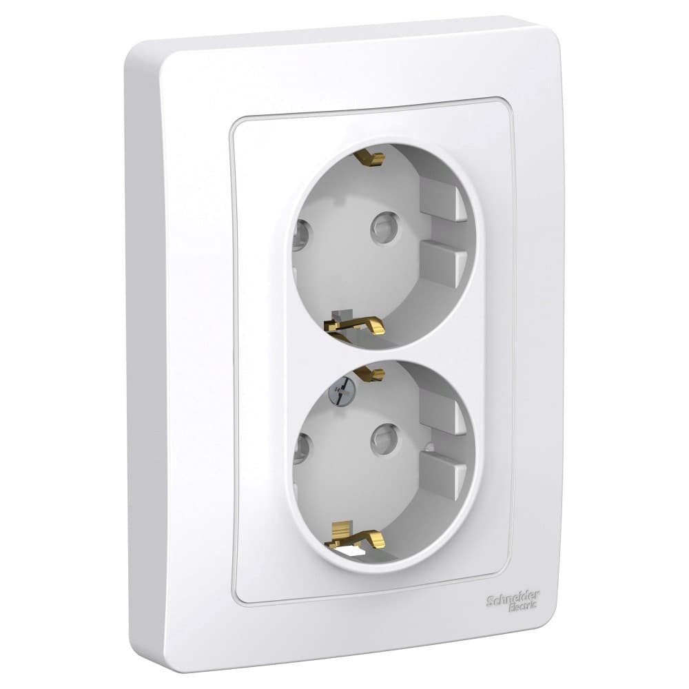 Розетка двойная с заземлением и защитными шторками Schneider Electric Blanca белый BLNRS001121
