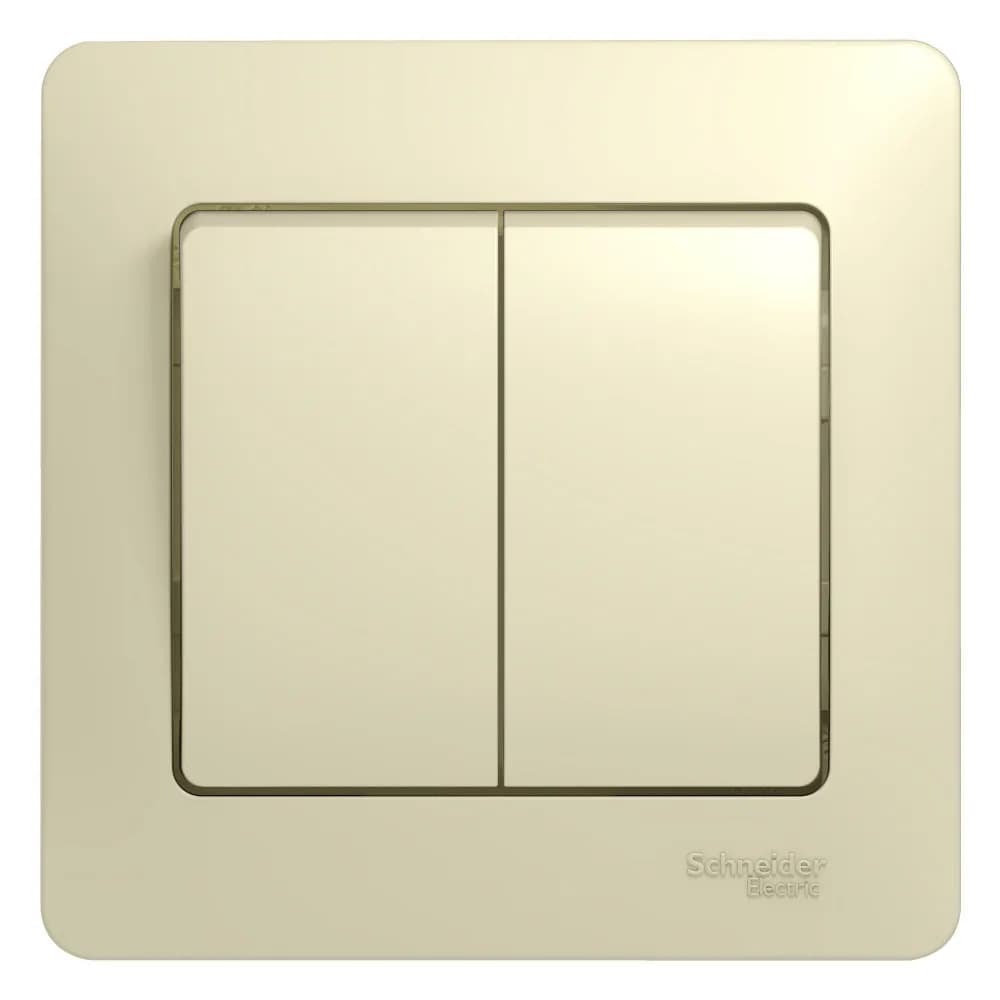 Выключатель двухклавишный с рамкой Systeme Electric (Schneider) Glossa, цвет бежевый