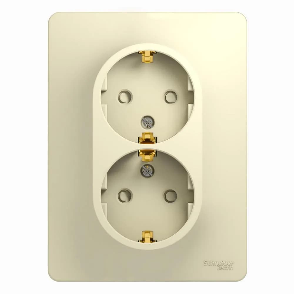 Розетка двойная силовая с заземлением и защитными шторками Systeme Electric (Schneider) Glossa, цвет бежевый