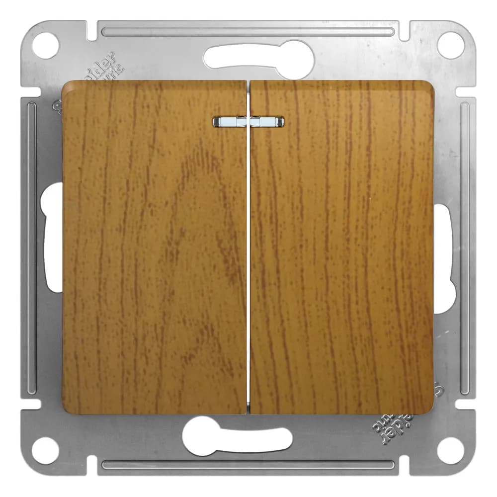 Выключатель двухклавишный с подсветкой Systeme Electric (Schneider) Glossa, цвет дуб