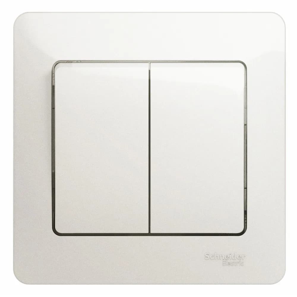 Выключатель двухклавишный с рамкой Systeme Electric (Schneider) Glossa, цвет перламутр