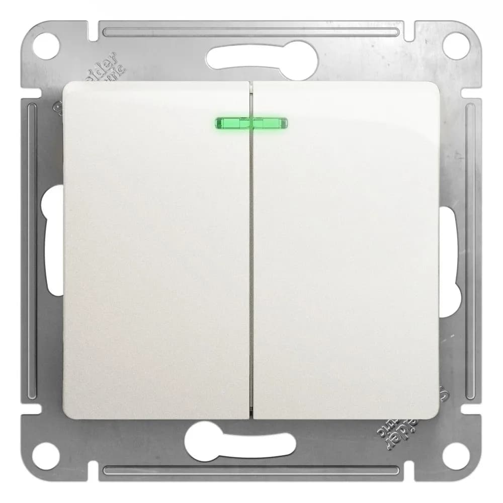 Выключатель двухклавишный с подсветкой Systeme Electric (Schneider) Glossa, цвет перламутр