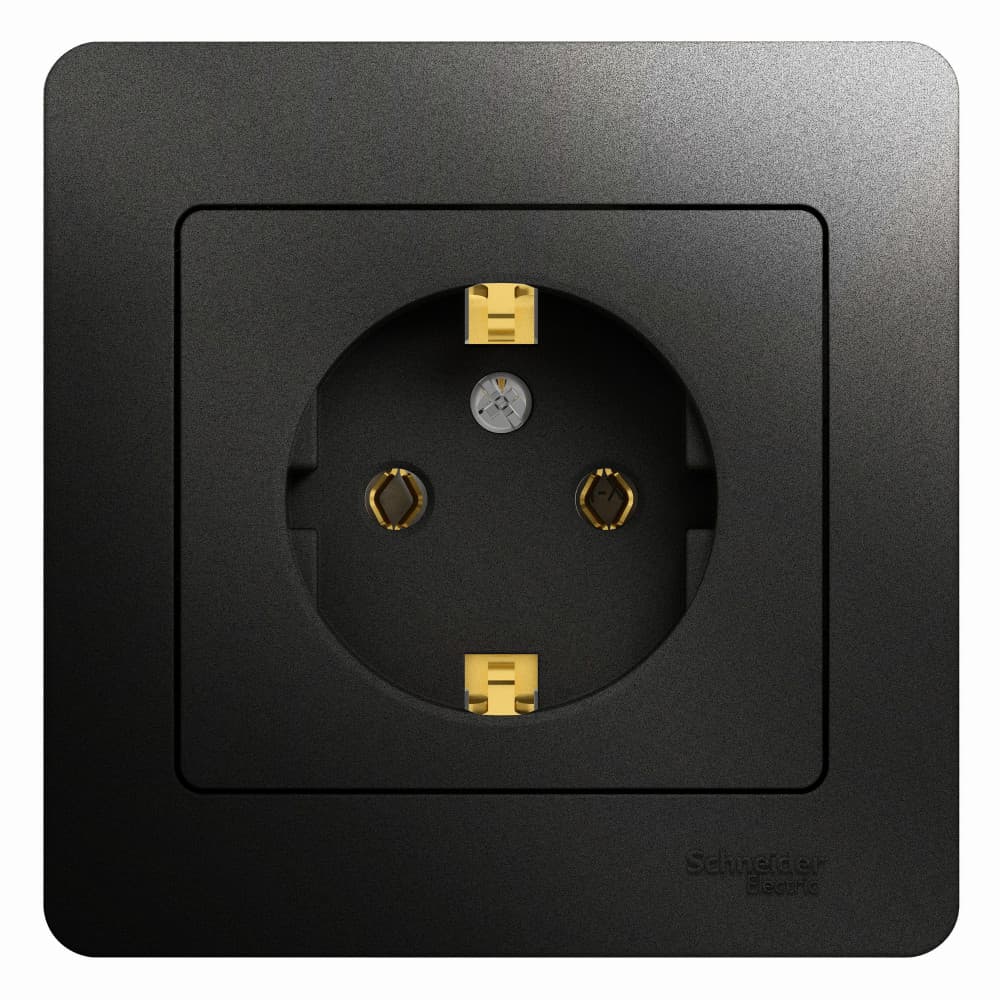 Розетка Schneider Electric Glossa антрацит с заземлением и рамкой в комплекте GSL000742