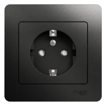 Розетка Schneider Electric Glossa антрацит с заземлением, защитными шторками и рамкой GSL000744