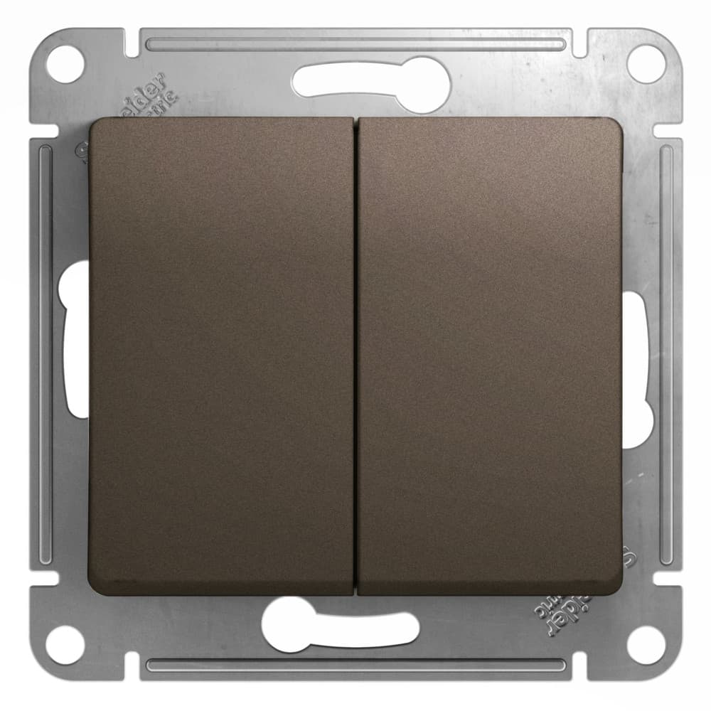 Выключатель проходной двухклавишный Schneider Electric Glossa цвет шоколад GSL000865