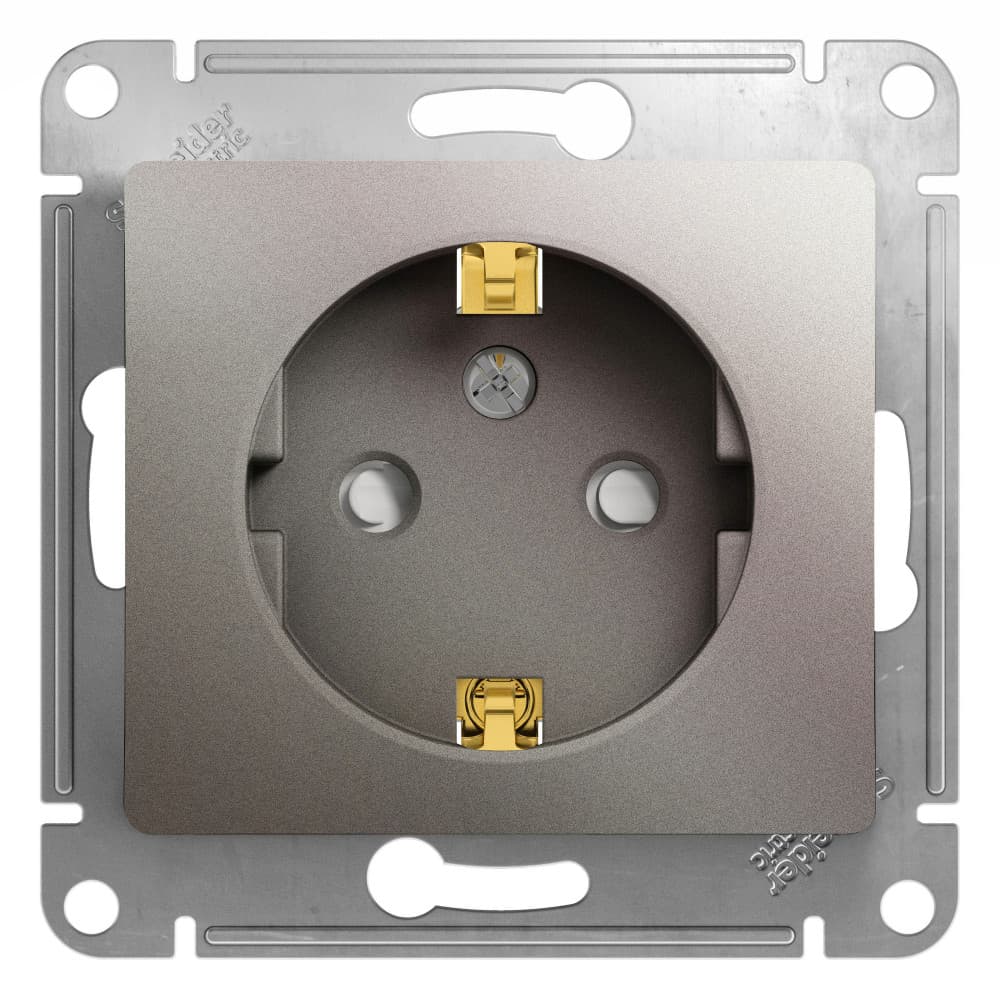 Розетка с заземлением и защитными шторками Schneider Electric Glossa цвет платина GSL001245