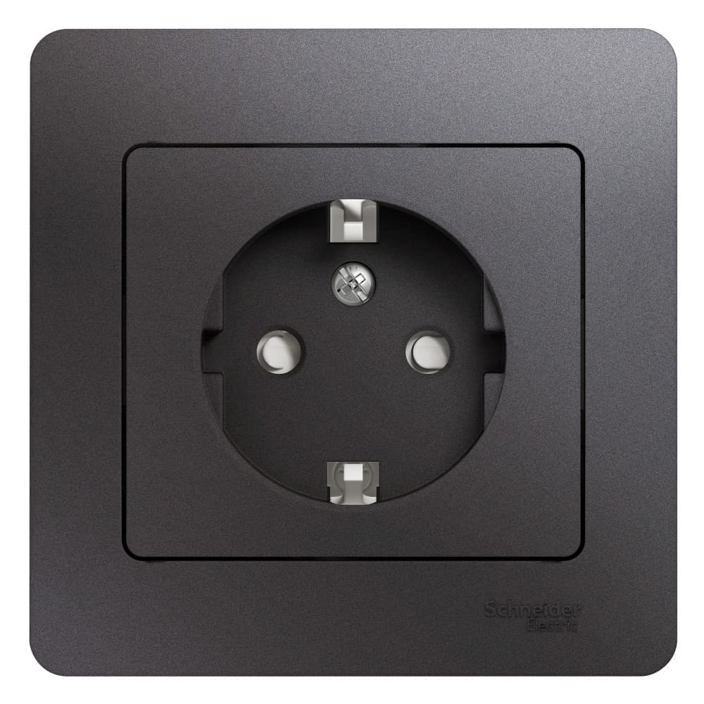 Розетка Schneider Electric Glossa цвет графит с заземлением, защитными шторками и рамкой GSL001344