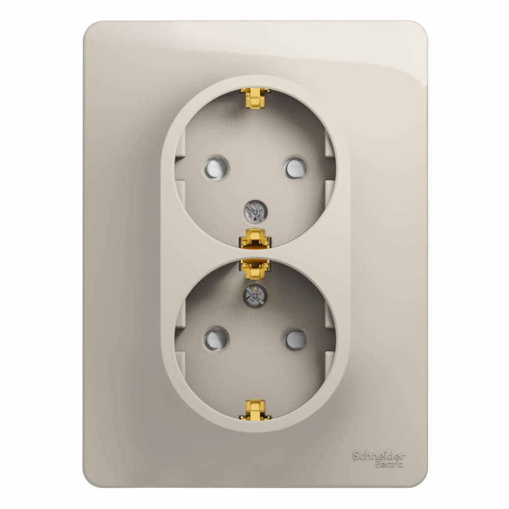 Розетка двойная с заземлением и защитными шторками Schneider Electric Glossa молочный цвет GSL000926