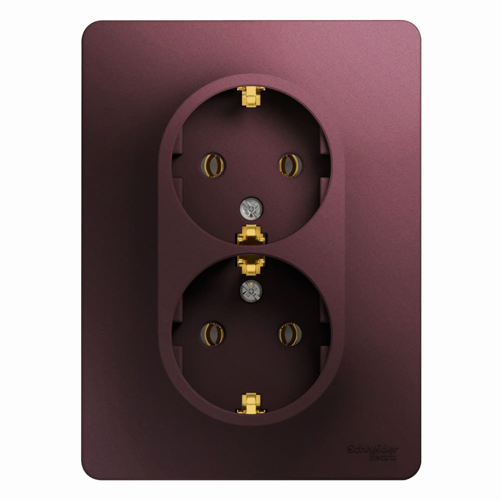 Розетка двойная с заземлением Schneider Electric Glossa баклажановый цвет GSL001124